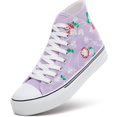 Image of ZGR Womens High Top Canvas Sneakers,Lace-up Casual Tennis Walking Shoes | Breathable canvas upper,memory foam comfort,non-slip outsole,high-top lace-up,for walking,tennis,travel,casual