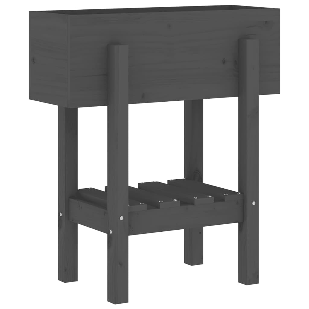 Macetero gris 62 x 30 x 69 cm de madera maciza de pino, bancal alto con estante para jardín, balcón y terraza, robusta jardinera para verduras y hierbas