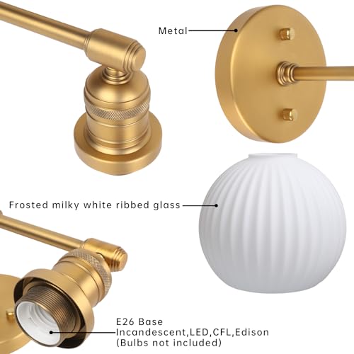 Image of Vintage 2-Lights Wall Sconce with Milk White Glass Globe Shade, Hardwired Indoor Double Arm Wall Light Fixture for Bathroom Vanity Living Room Bedroom