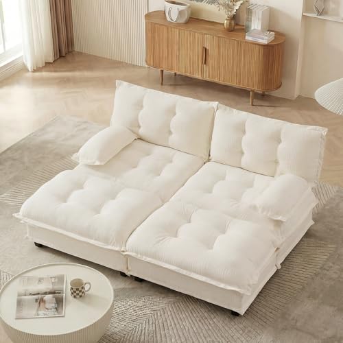 Image of 77 inch Sectional Sleeper Sofa with Ottoman, U Shaped Modular Deep Seat Couches for Living Room Apartment, Flexible Module Combination Cloud Sofa with Spring Support, Easy Assembly, White