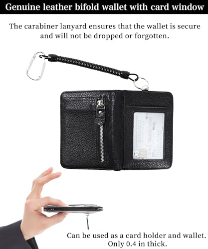 Shoebill Slim Leather Bifold Wallet for Men & Women | Compact with ID Window & Secure Chain Loop (Black)2