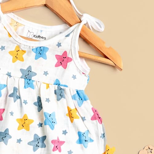 Image of Kidbea Organic Cotton Baby Girl Dresses | Muslin Frock for Girls | Soft Breathable Cute Printed Summer Wear Clothes with Tie-Up Shoulders