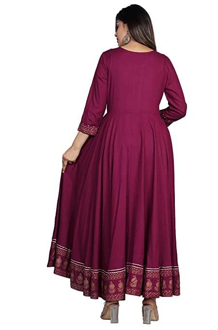 Image of JAYROSH Women's Embroidered Rayon Anarkali Kurta Gown | Flared Kurti for Women & Girls