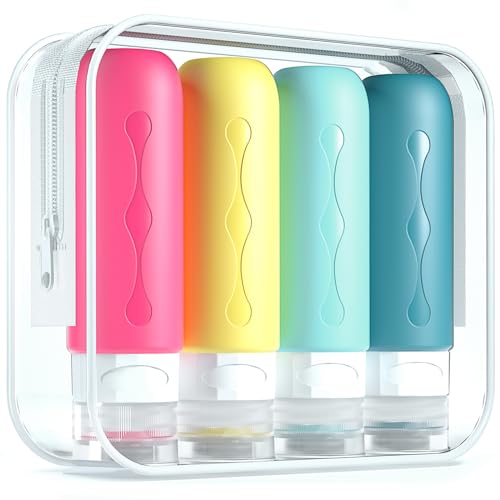 Image of Gemice Travel Bottles for Toiletries, Tsa Approved Travel 3oz Size Containers with Clear Bag, BPA Free Leak Proof Travel Tubs Refillable Liquid Travel Accessories for Cometic Shampoo Lotion (4 Pack)