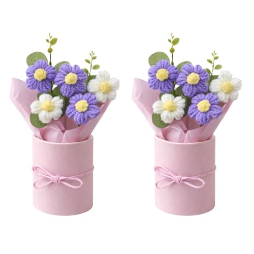 Image of VCR Handmade Light Purple Crochet Bouquet- Pack of 2 - Hand Woven Knitted Artificial Hand Knitted Bouquet Flower for Office Desk, Table, Car, Bedroom, Wedding & Special Occasions