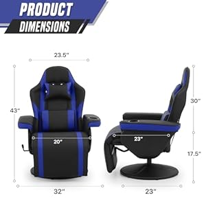 Gaming Recliner, Video Game Chair, Single Sofa Chair, Leather Recliner Chair with Cup Holder, Lumbar Support, Adjustable Footrest, Padded Cushion Backrest, Gaming Couch for Adults Gaming Recliner Video Game Chair Single Sofa Chair Leather Recliner Chair with Cup Holder Lumbar Support Adjustable Footrest Padded Cushion Backrest Gaming Couch for Adults