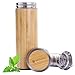 Taza térmica de bambú Dimono Taza de Viaje - Tea to go Taza térmica Teamaker de Doble Pared con colador de té Botella térmica de Acero Inoxidable, 400ml