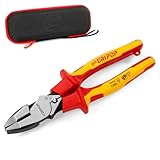 CRIPOP Insulated Linesmen's Pliers with Tool Storage Case, 9 Inch 1000V Insulated Electrician Combination Pliers Multipurpose Lineman Plier with Wire Cutter/Crimper