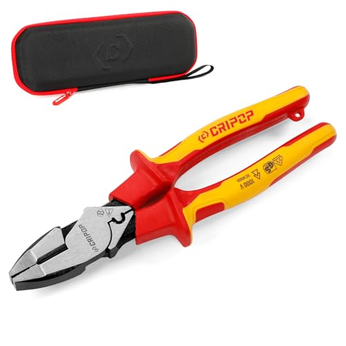 CRIPOP Insulated Linesmen's Pliers with Tool Storage Case, 9 Inch 1000V Insulated Electrician Combination Pliers Multipurpose Lineman Plier with Wire Cutter/Crimper