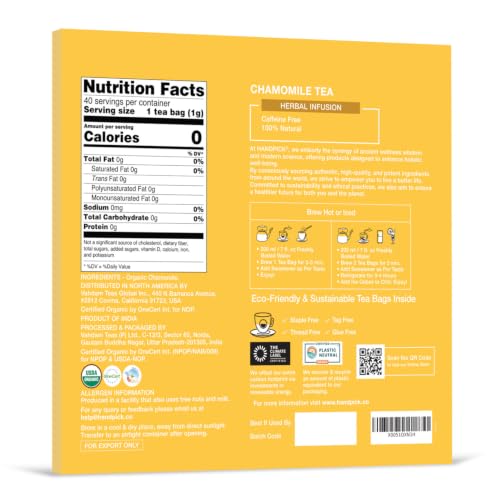 Image of HANDPICK Organic Chamomile Tea (40 Tea Bags) Pure Floral Chamomile Tea