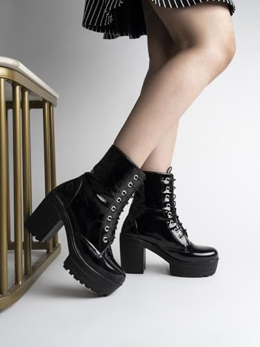 Image of Shoetopia Women & Girls Lace Up Block Heeled Western Boots