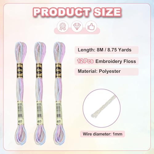 Image of PATIKIL 12 Skeins Embroidery Floss, Polyester Embroidery Threads Bracelets String for Cross-Stitch Hand Embroidery, Light Purple