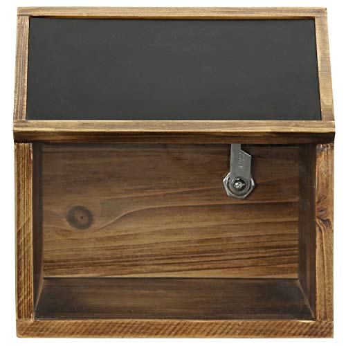 Mygift Rustic Solid Burnt Wood Suggestion Box, Donation, Tip Collector, Ballot Drop Box With Chalkboard Label, Clear Acrylic Viewing Window And Locking Latch #TOP4