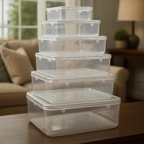 Image of Plastic Boxes For Storage Combo Transparent Box With Lock System for Jewellery /Accessories /Medicines /Cosmetics (Pack of 6, Rectangular)