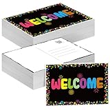 Qeeenar 100 Pcs Welcome Postcards Stamps for Student Kids Bulk Black Confetti Postcard Stamps Welcome to Our Class Post Cards Welcome Greeting Cards Back to School Teacher Supplies Postcards