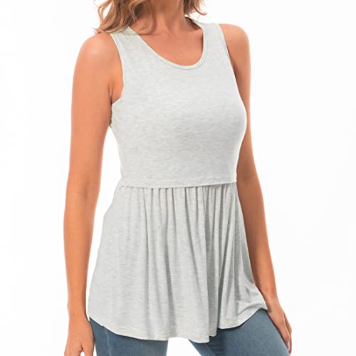 Bearsland Women's Maternity Nursing Tank Tops Sleeveless Scoop Neck Breastfeeding Shirt Pregnancy Clothes,Iron Gray & Light White Pearl & Lake Blue,L #TOP3