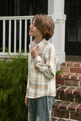 Image of Betusline Boy and Men Button Down Plaid Shirt