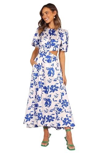 Petal & Pup Aminah Puff Sleeve Dress - Blue Floral L