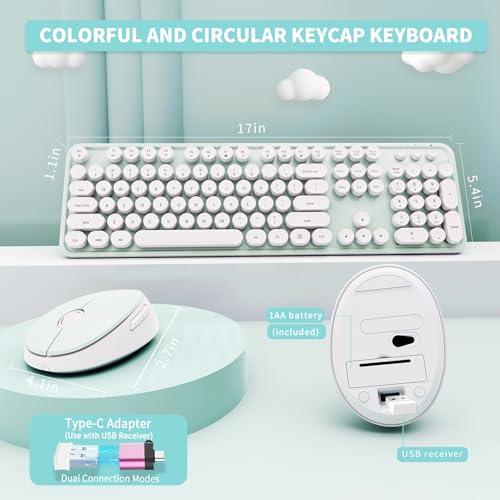 Clavier rétro rond sans fil ergonomique avec souris pour PC Windows - 5