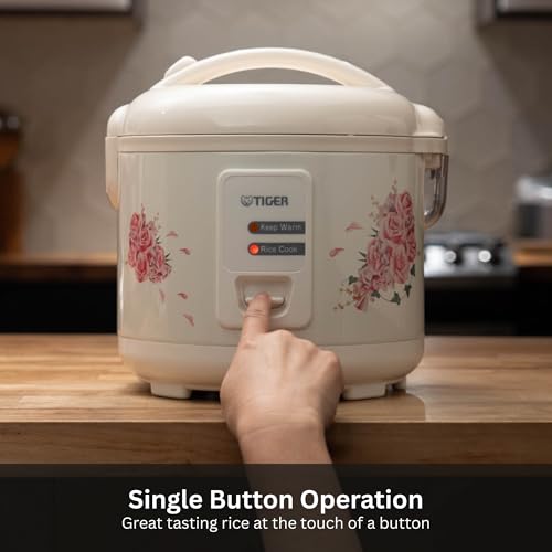 Tiger JAZ-A10U-LF 5.5 Cup Capacity White Rice Cooker with Non-Stick Inner Pot, Retractable Power Cord, and Keep Warm up to 12 hours (Flower) - Image 2
