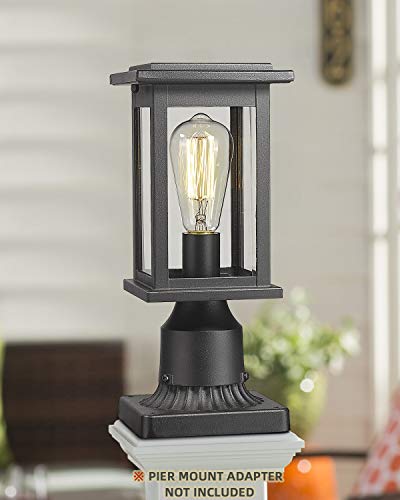 Outdoor Post Light Fixtures, Hwh Exterior Pillar Lantern Pole Lamp In Matte Black Finish With Clear Glass Shade, 5Hd37P Bk #TOP4