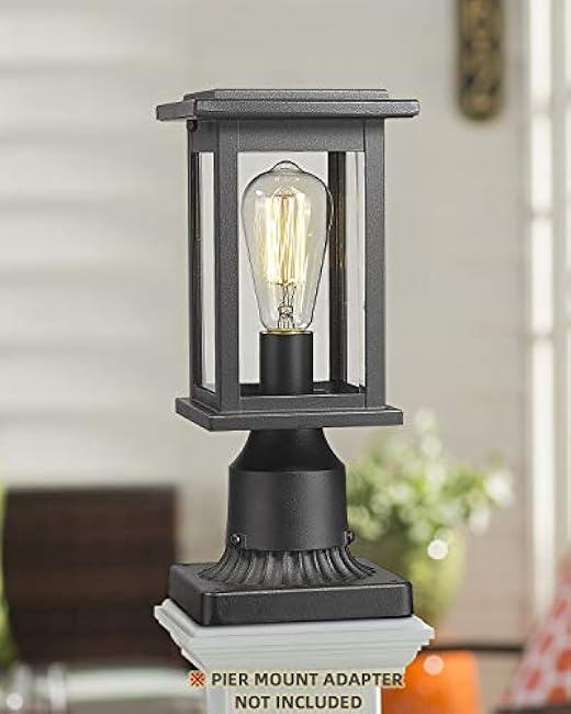 Outdoor Post Light Fixtures, HWH Exterior Pillar Lantern Pole Lamp in Matte Black Finish with Clear Glass Shade, 5HD37P BK