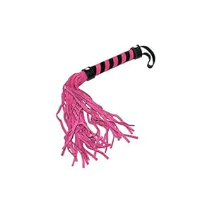 Fouet en leer rose et noir 38 cm