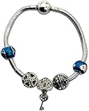 Paris Jewelry 18K White Gold Heart Charm Bracelet Set With Beads And Snake Chain Plated