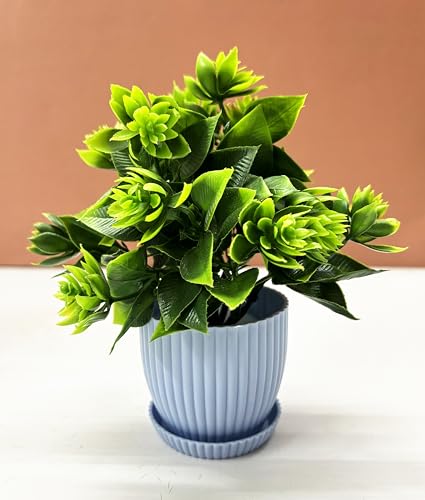 Dekorly Plastic 6 Packs Fake Plants Small,Mini Artificial Plants Indoor For Home Farmhouse Bathroom Shelf Décor(Height : 17Cm,Blue)