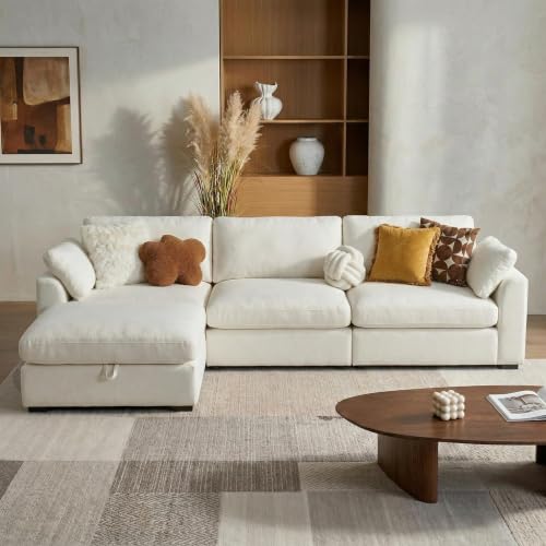 WEUP 120' Oversized Cloud Modular Sectional Sofa for Living Room, L Shaped Cloud Couch with Storage Ottoman, Down-Filled