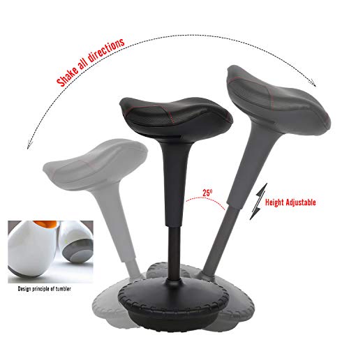 Image of Puluomis Balance Perch Stool Saddle Design Wobble Stool Adjustable Height 22-27 Inch for Active Sitting Office Standing Desk Swivel Stool Black