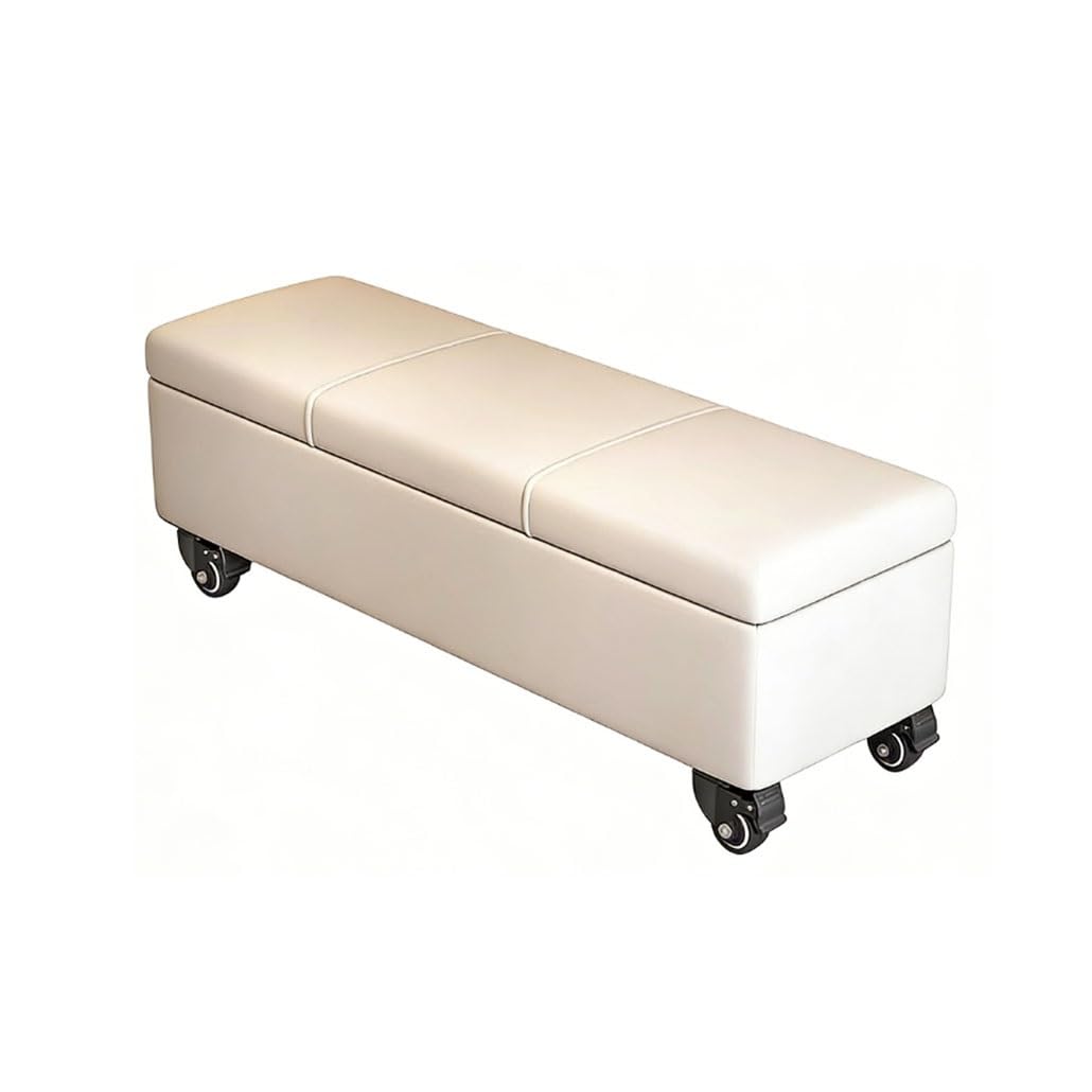 Sitzbank Mit Stauraum Sitztruhe Mit Rollen Hocker Extra Lange Aufbewahrungsbank Für Wohnzimmer Schlafzimmer Flur Ledermaterial(White2,30x40x70cm)