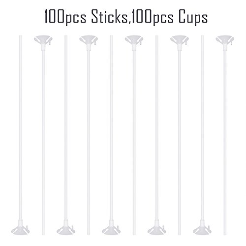 Image of PP OPOUNT Upgraded Version 100 Pieces White Plastic Balloon Sticks Holders | with Cups for Christmas Decoration Party and Wedding Decoration