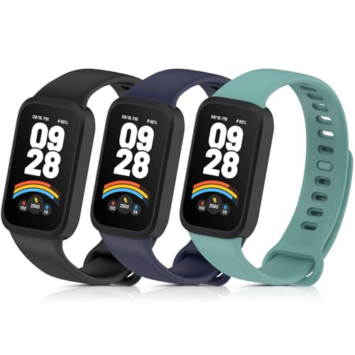 ENCorrea 3 Piezas Correas Compatible con Xiaomi Miband 9 Active/Redmi Watch Band 3 (Black, Green, Dark Blue)