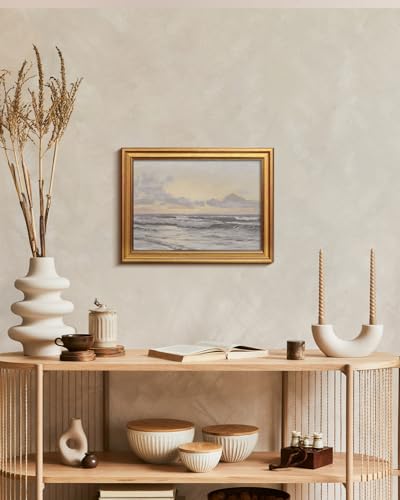 Image of HUARCEY Gold Framed Vintage Wall Art for Living Room, Landscape Painting Prints Shelf Decor for Kitchen, Aesthetic Bedroom Wall Art, Christmas Gifts for Friends or Family (Sea or Sky - 12 inchx16 inch)