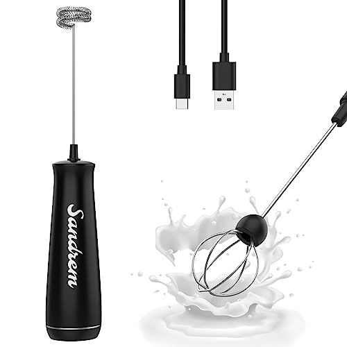Rechargeable Milk Frother Handheld, Frother Wand, 3 Speeds Hand Held Frother For Coffee With 2 Whisks, Hand Frother Rechargeable, Drink Mixer Handheld, Mini Foamer For Milk Coffee Latte Cappuccino #TOP7