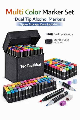 Image of TEC TAVAKKAL Markers Sketch Pen Set Dual Tip Brush Pens Art Markers for Drawing Dual Tip Art Markers Set Chisel & Fine Colour Marker Set Alcohol Based Markers Sketch Marker Drawing Marker (Set Of 60)