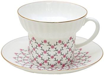 Lomonosov Bone China Porcelain Espresso Coffee Cup and Saucer Wave Pink Net 5.24 oz/155 ml