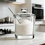 xieyaxie Glass Sugar Bowl with Lid and Spoon | Airtight Glass Sugar Container | Multi-Purpose for Sugar/Salt/Spices, Essential Kitchen Dining Table Storage Dish with Spoon