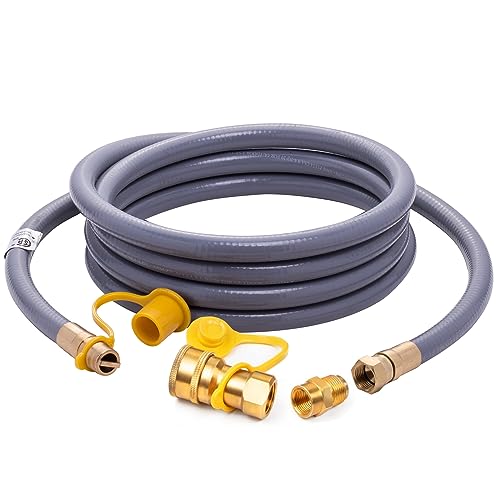 ZODIRISE 12FT 1/2 ID Natural Gas Hose,Quick Connect Disconnect with 3/8" Female by 1/2" Male for Outdoor NG Appliance，for Gas Grill, Griddle, Smoker, Fire Pit, Pizza Oven and More NG Appliance