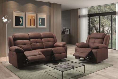 PEGANE Canapé de 3 Places, 2 Relax Manuel en Tissu Couleur Chocolat Fil d'or - Longueur 217 x...