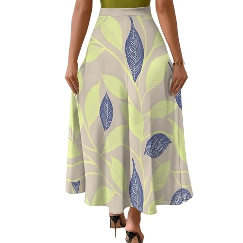 Women's Pleated Skirt Summer Elegant A-Line Elastic High Waist Ruffle Flowy Flared Cocktail Party Midi Skirt3