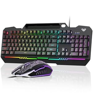 AULA T102 Gaming Keyboard and Mouse Combo | RGB Backlit Membrane Keyboard and Gaming Mouse | Wired Gaming Keyboard Set for Windows PC Gamers (Black Panel | Black Keycaps)