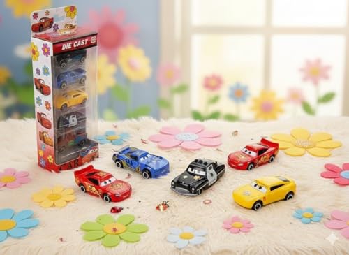 Image of DREAMY DEN 6-Piece Die Cast Metal Toy Car Set - Unbreakable Mini Racing Vehicles for Kids - Movie-Themed Collectible Play Cars Return Gift for Boys 3+ (Multicolor)