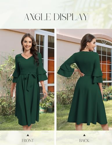 Image of DRESSTELLS Women's Cocktail Dress Summer Wedding Guest Party Vintage 3 /4 Bell Sleeve V Neck A-Line Dress