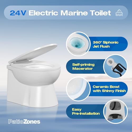 Image of 24V Electric Marine Toilet, Built-In Macerator Pump, Smart Flush Control | Compact Design Bowl, Quiet Maceration Flush, Soft-Close Lid, Comfort Seat Height Ideal for RV /Boats /Yachts Small Space