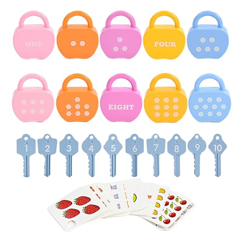Juego de llaves de bloqueo y 10 piezas - Actividad de emparejamiento de números, pestillos infantiles y botones para juego educativo | Juguete de habilidad para niños, ajustes de números y conteo del