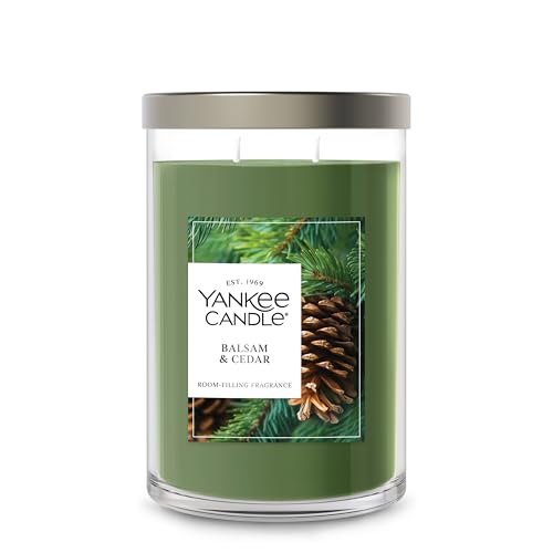 Yankee Candle Balsam & Cedar Scented Signature 20oz Large Tumbler 2-Wick Candle Over 60 Hours of Burn Time - Christmas Holiday Fragrance