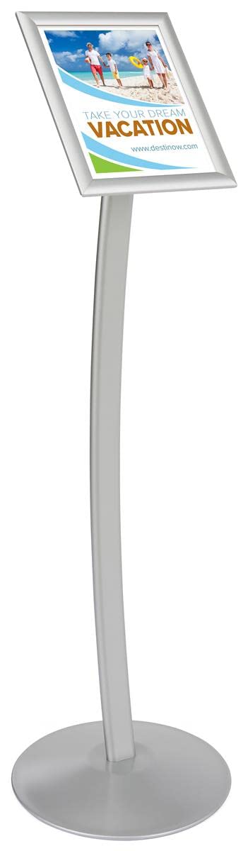 Displays2go Floor-Standing Sign Stand for 8.5 x 11 inch Graphics, Snap-Open Frame - Silver Anodized Aluminum