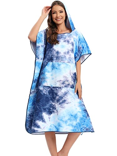 FLYILY Toalla de microfibra para surf poncho con capucha, albornoz para nadar y cambiar la playa, talla única, todos los adultos (blueprint)